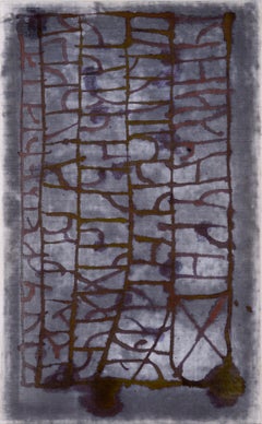 Red Lattice - Abstract Composition on Linen by D. Whalen