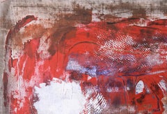 Red Splatters on  Grey Field - Abstract Expressionist in Acrylic on Linen