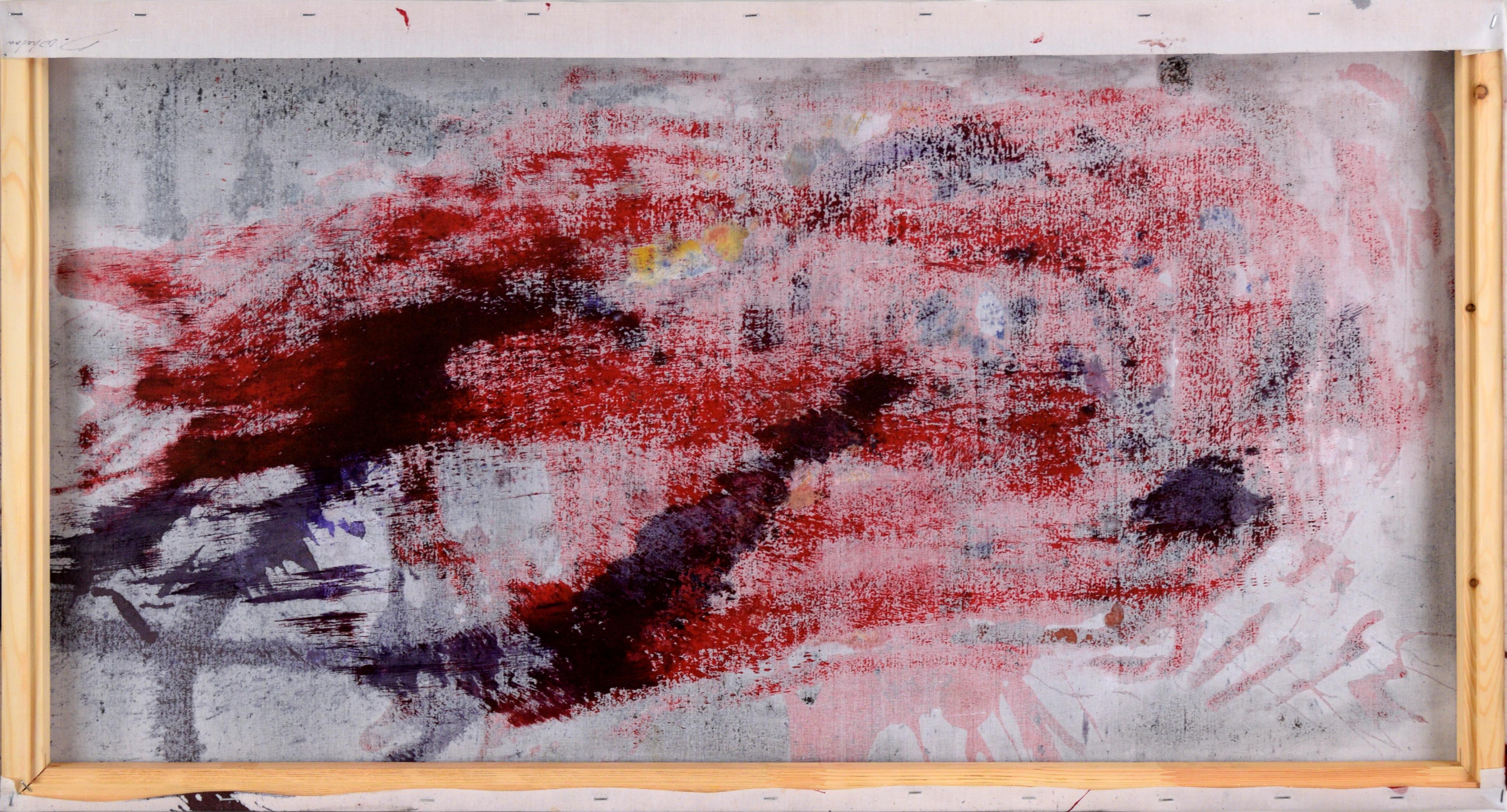 Red Splatters on  Grey Field - Abstract Expressionist in Acrylic on Linen For Sale 2