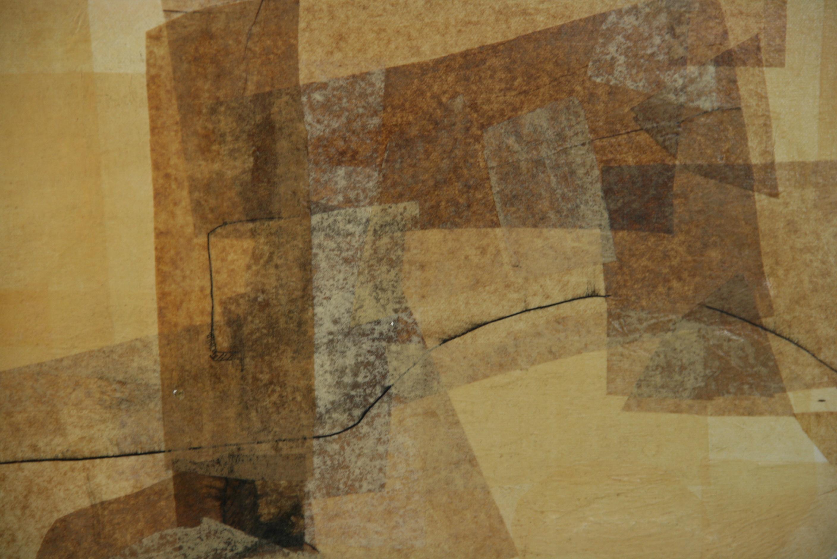 Cubic Geometric Monochromatic Mid Century  Oil Painting 1980 - Brown Abstract Painting by D. Wins