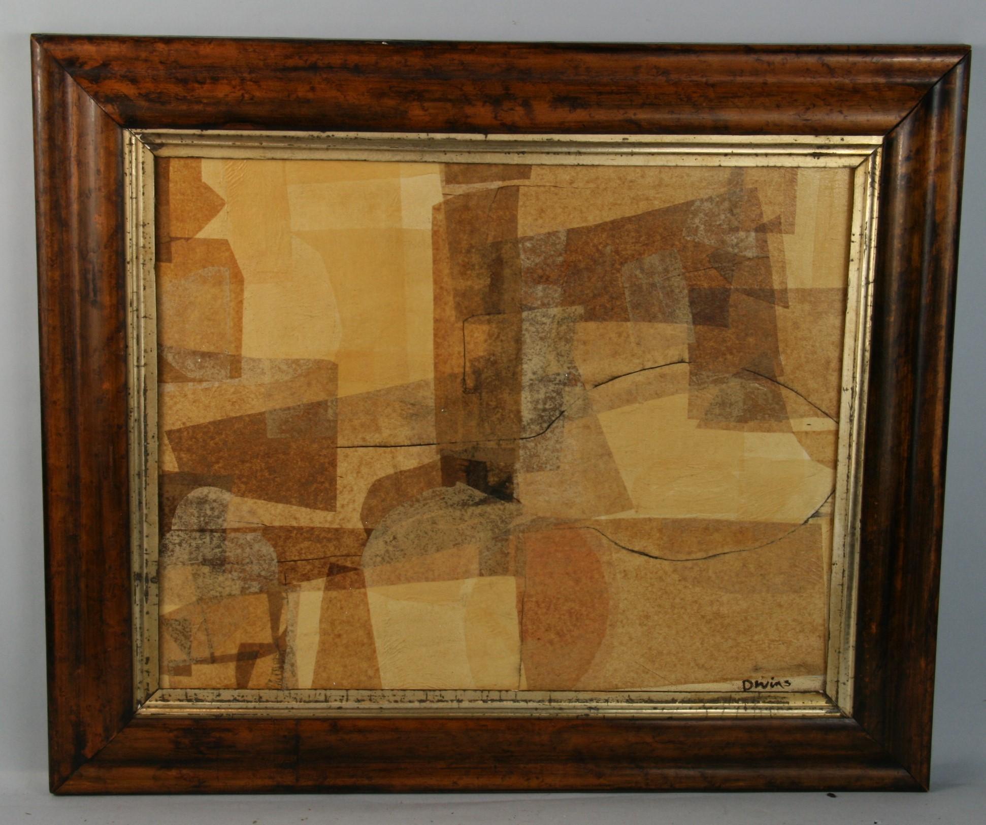 D. Wins Abstract Painting -  Cubic Geometric Monochromatic Mid Century  Oil Painting 1980