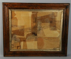  Cubique Géométrique Monochromatique Milieu de Siècle  Peinture à l'huile 1980