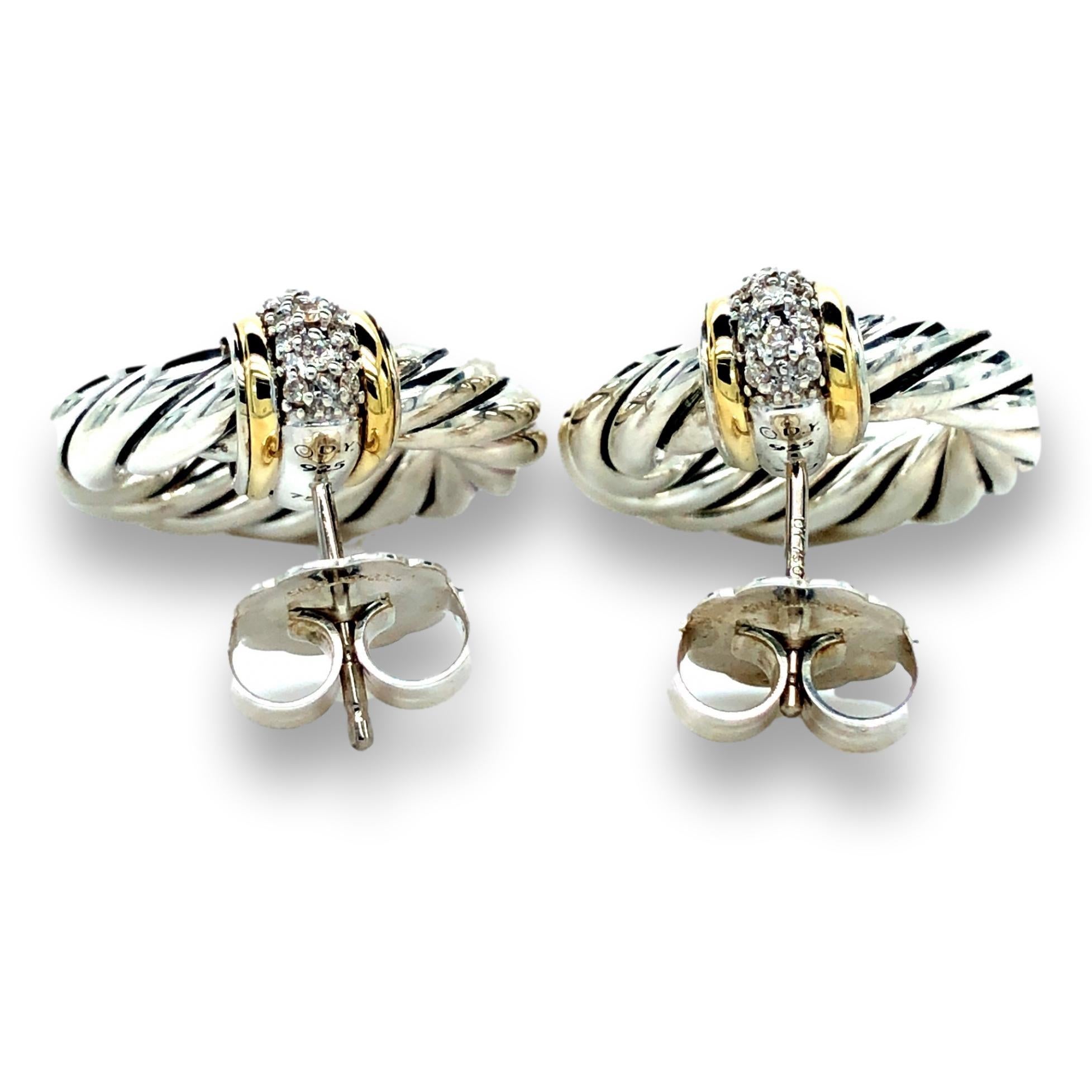 David Yurman pair of door knocker earrings finely crafted in blackened sterling silver featuring pavé set round brilliant diamonds weighing .28 carats total weight approximately in 18K yellow gold accents and posts with jumbo back closures in a