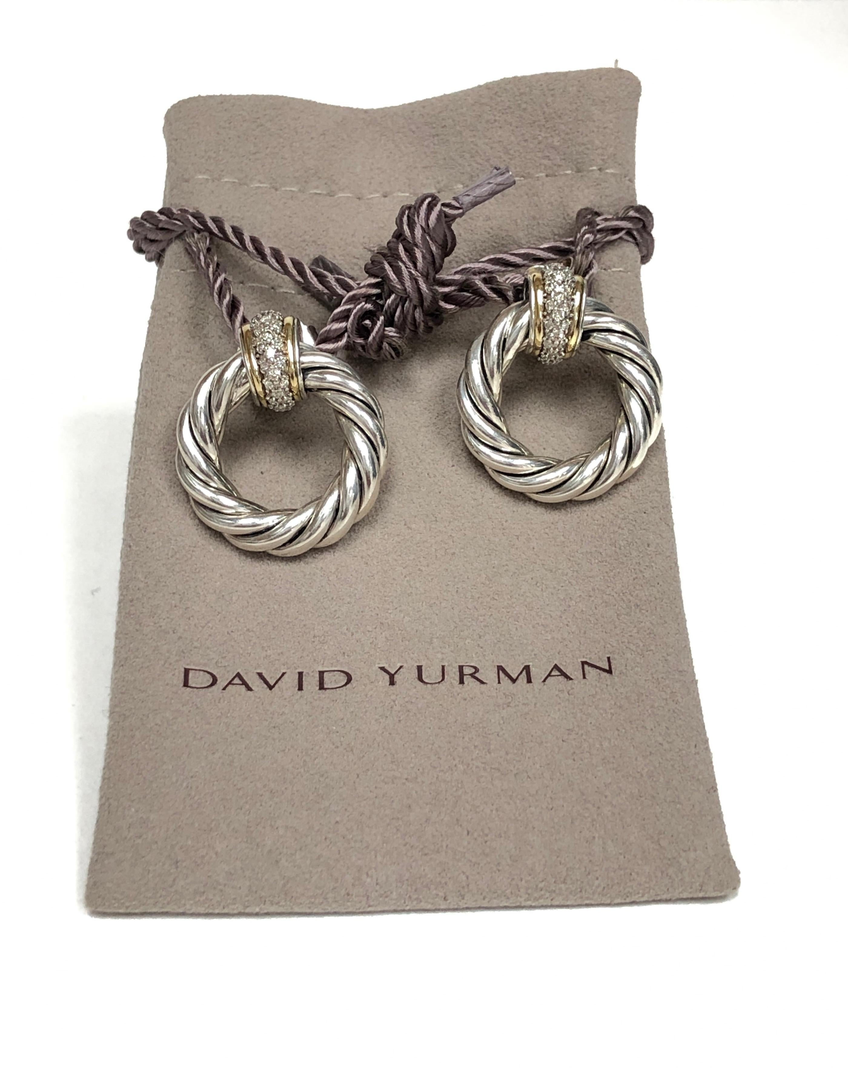 D. Yurman Sterling Silver 18K Yellow Gold Pave Diamond Door Knocker Earrings 1