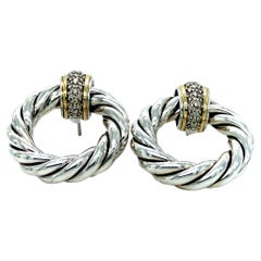 Retro D. Yurman Sterling Silver 18K Yellow Gold Pave Diamond Door Knocker Earrings