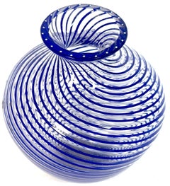 D. Zamora Venezia, Murano Hand-Blown Filigrana Glass Vase with Dotted Rim