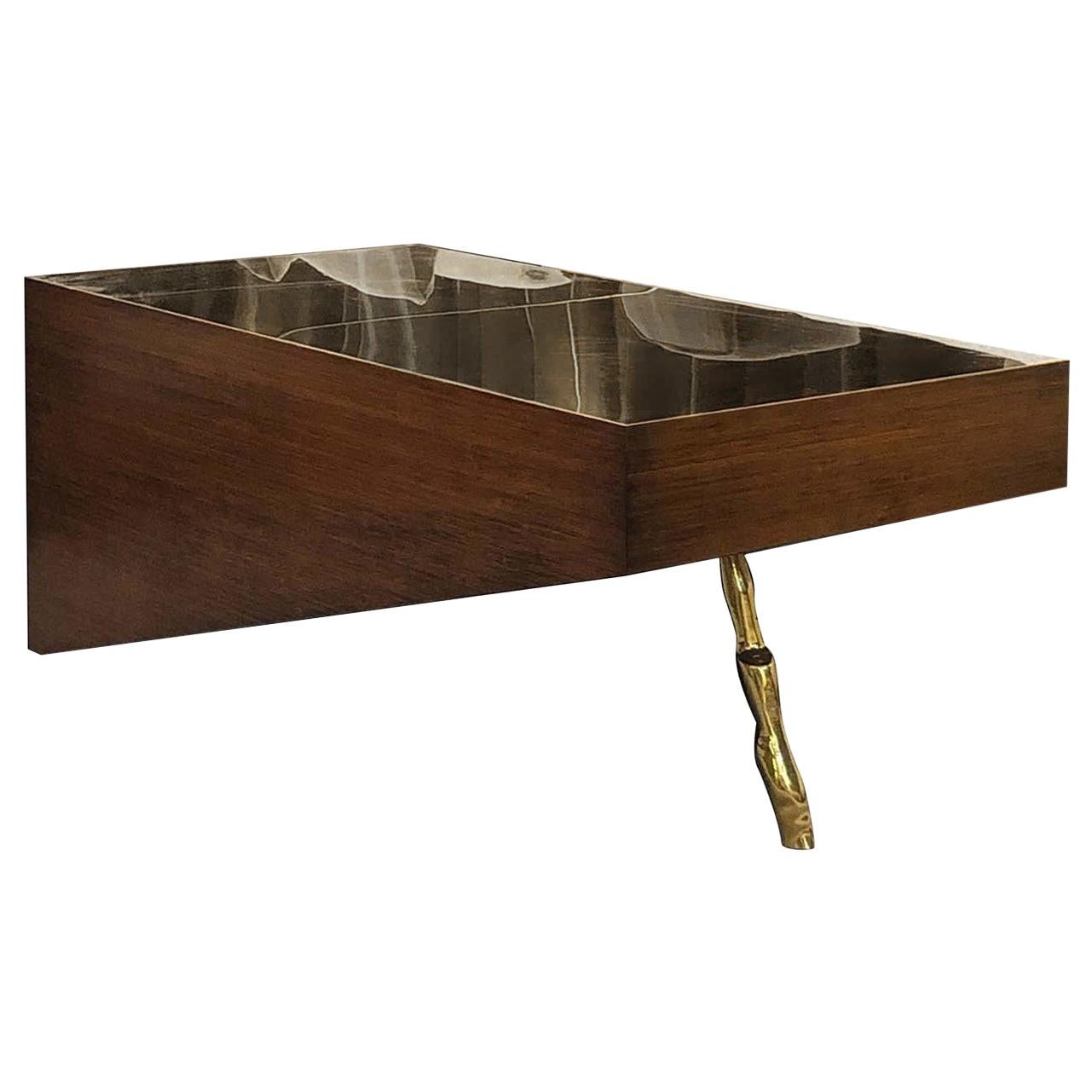 D/Zen Rectangular Coffee Table Gold and Brown by CTRLZAK For Sale