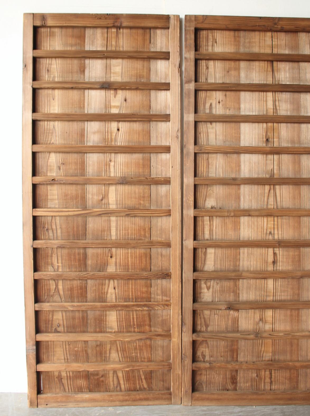 D10 Antigüedades japonesas puertas de dos tableros, herrajes, diseño de rayas de cedro Madera en venta