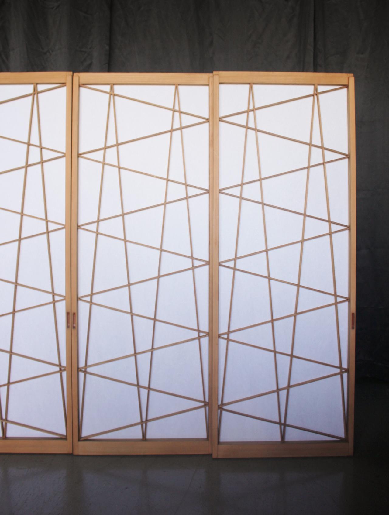 Giapponese D12 Antiquariato giapponese quattro porte, accessori, porta Washi Shoji modello Zigzag in vendita