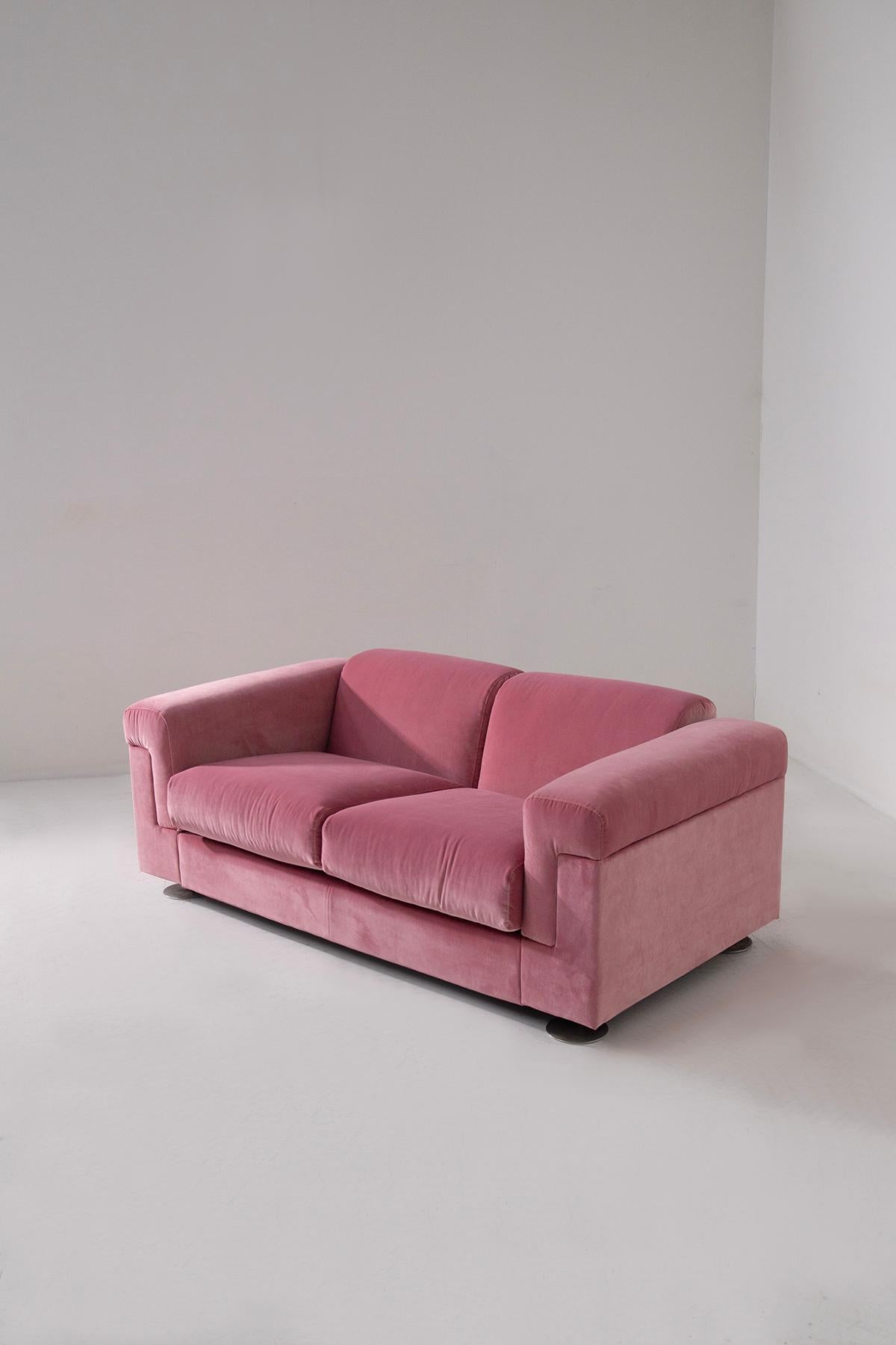 D120 Sofá de terciopelo rosa Valeria Borsani y Alfredo Bonetti para Tecno Italiano en venta