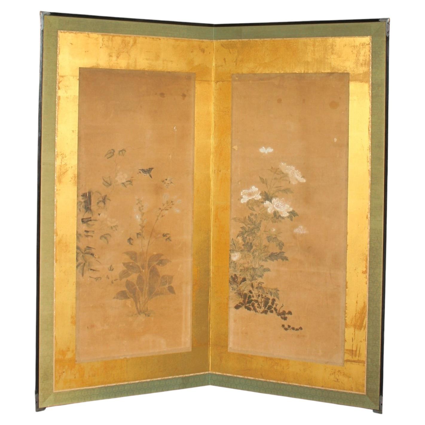 B122 Japanese Antiques 2panels Byobu, paper, folding Screen Autumn grasses