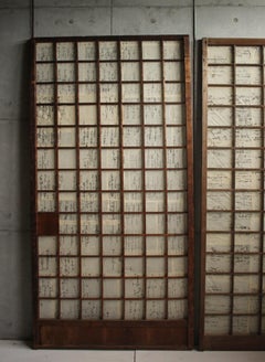 D18 Japanese Antiques, fittings, Shoji screen 2 doors, wabi-sabi style, folk art