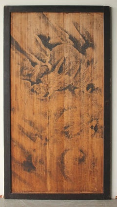 D19 Japanese antiques Panel painting: Dragon and hawk design, ink painting