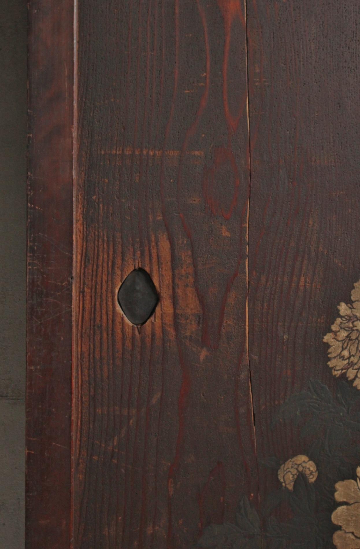 Dipinto a mano D2 Pittura giapponese d'antiquariato, porta scorrevole, accessori, Peonia e Bambù in vendita