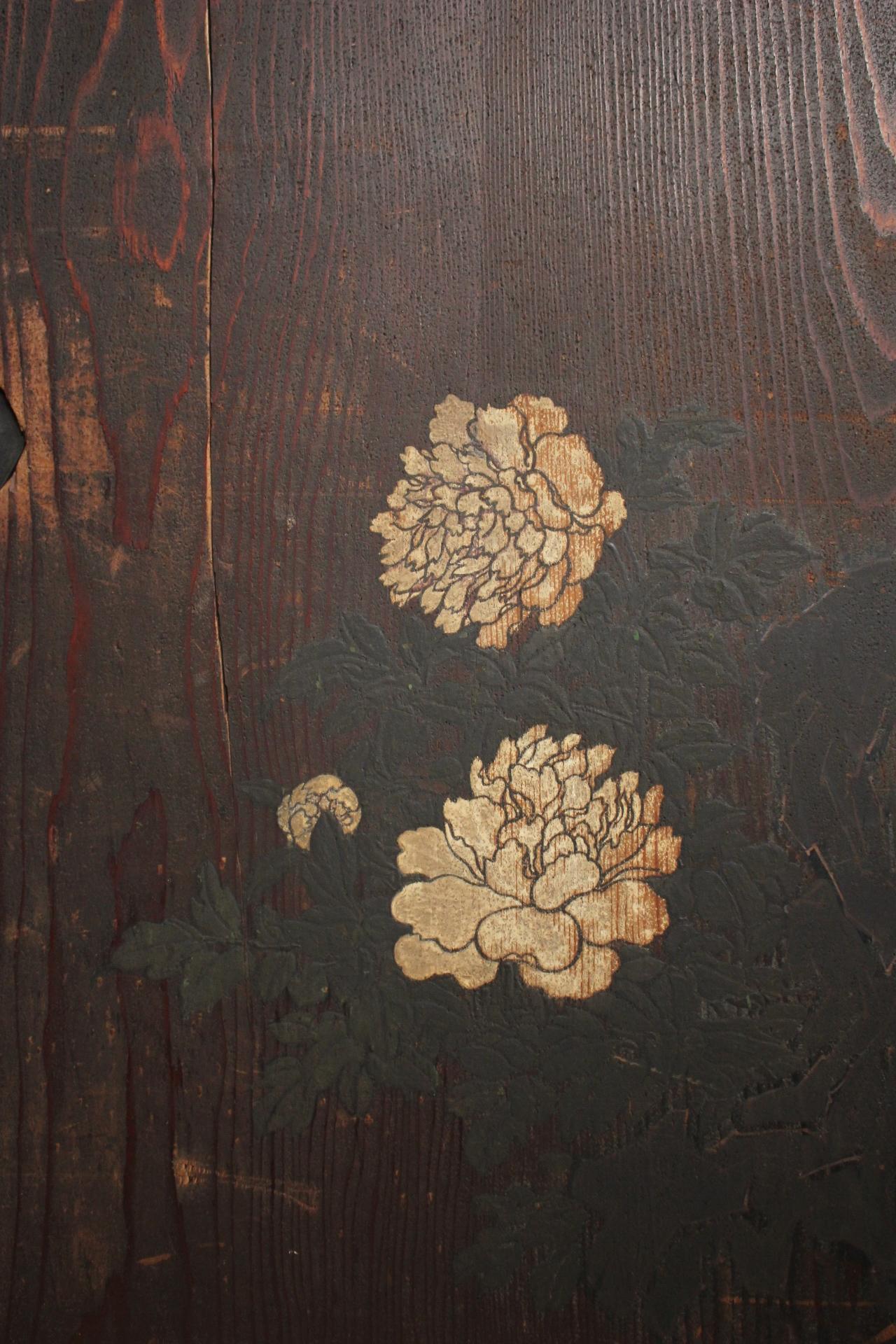 Cedro D2 Pittura giapponese d'antiquariato, porta scorrevole, accessori, Peonia e Bambù in vendita