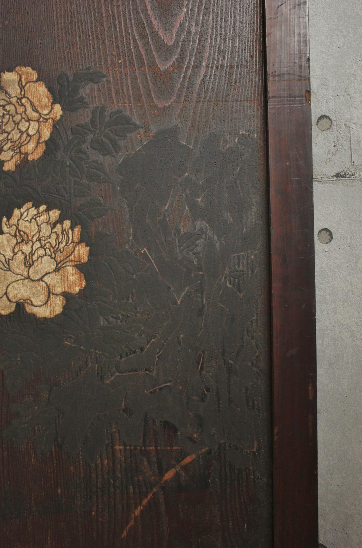 D2 Pittura giapponese d'antiquariato, porta scorrevole, accessori, Peonia e Bambù in vendita 1