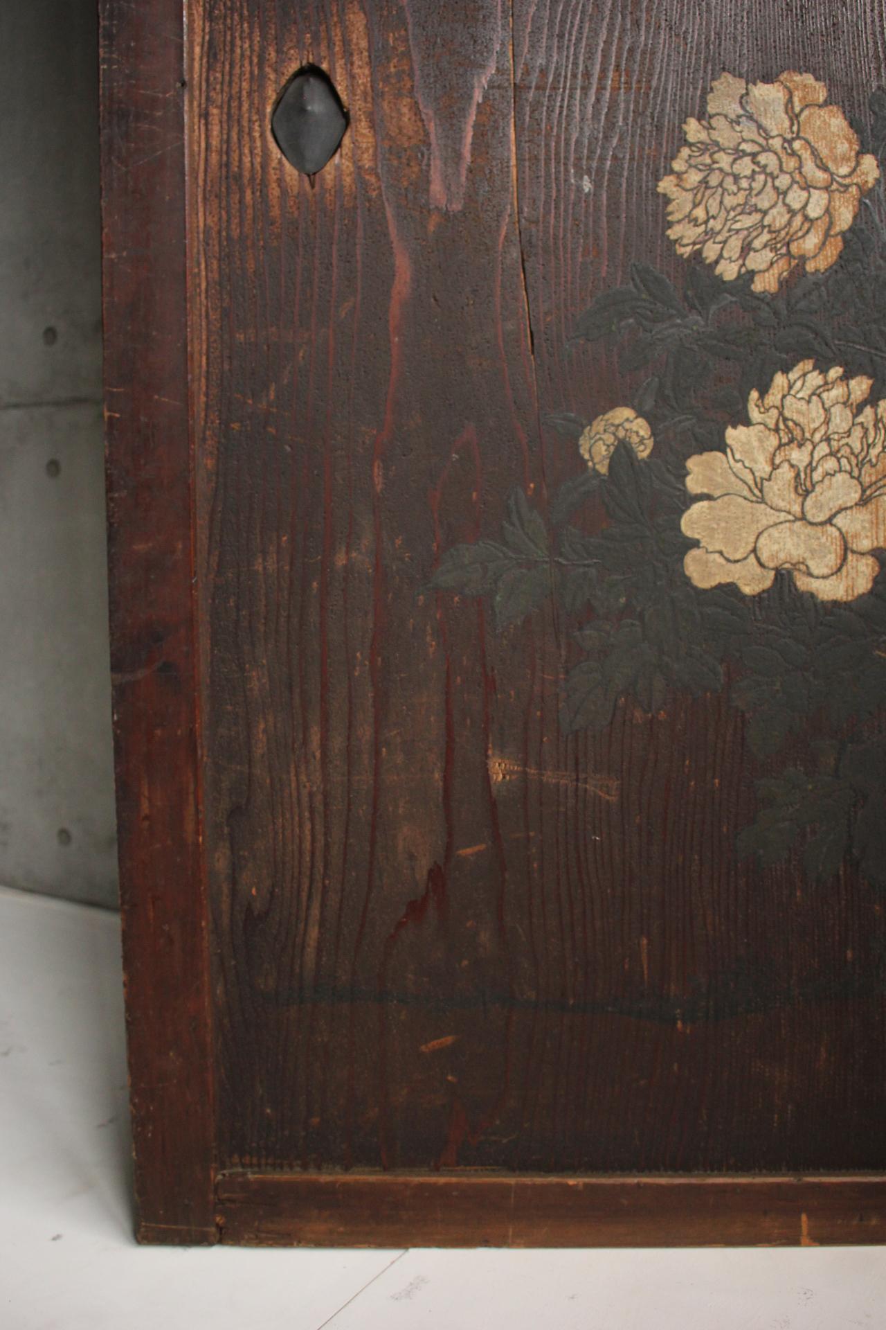 D2 Pittura giapponese d'antiquariato, porta scorrevole, accessori, Peonia e Bambù in vendita 2