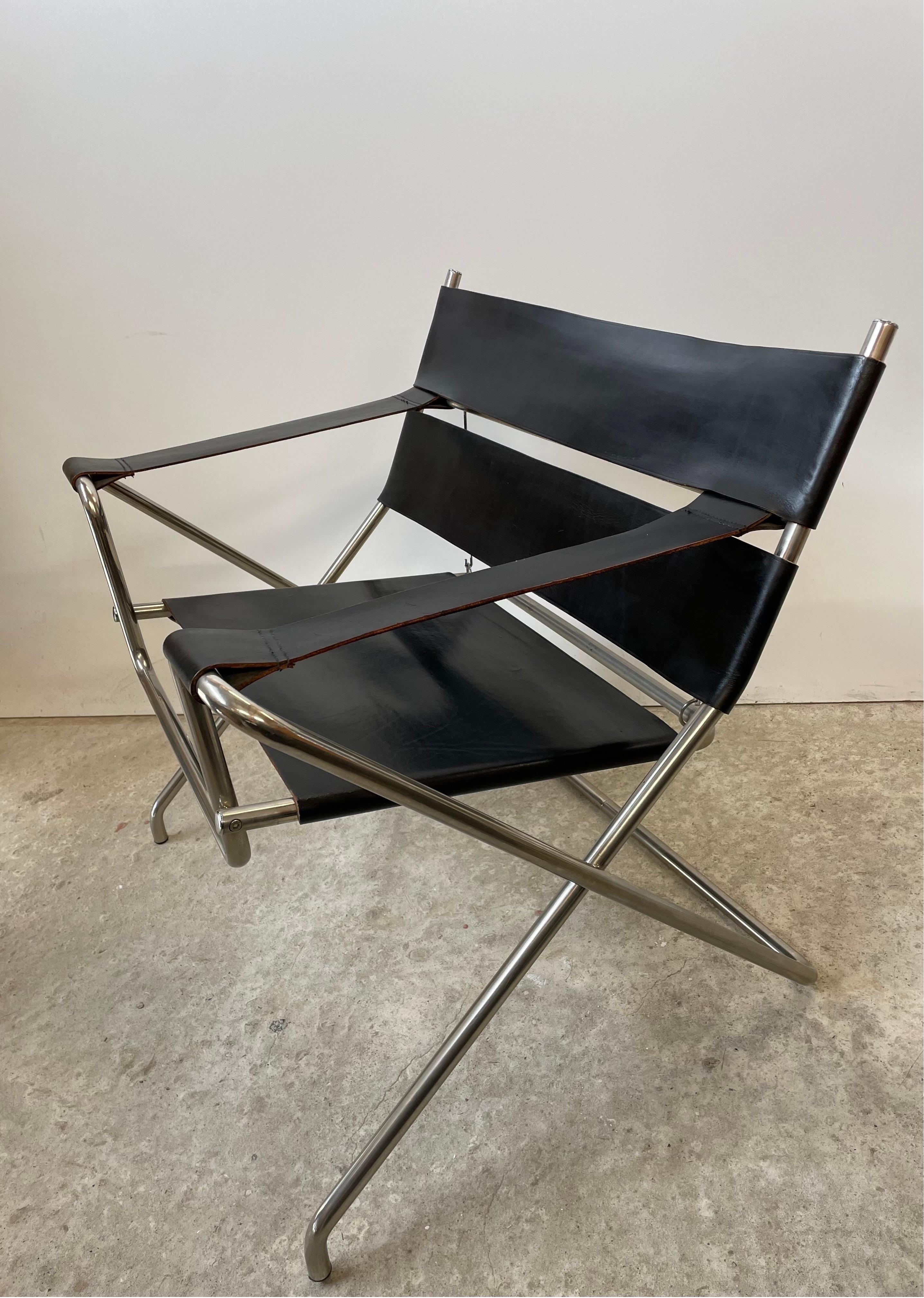 German D4 Foldingchair by Marcel Breuer for Tecta in Black Leather -1980 For Sale