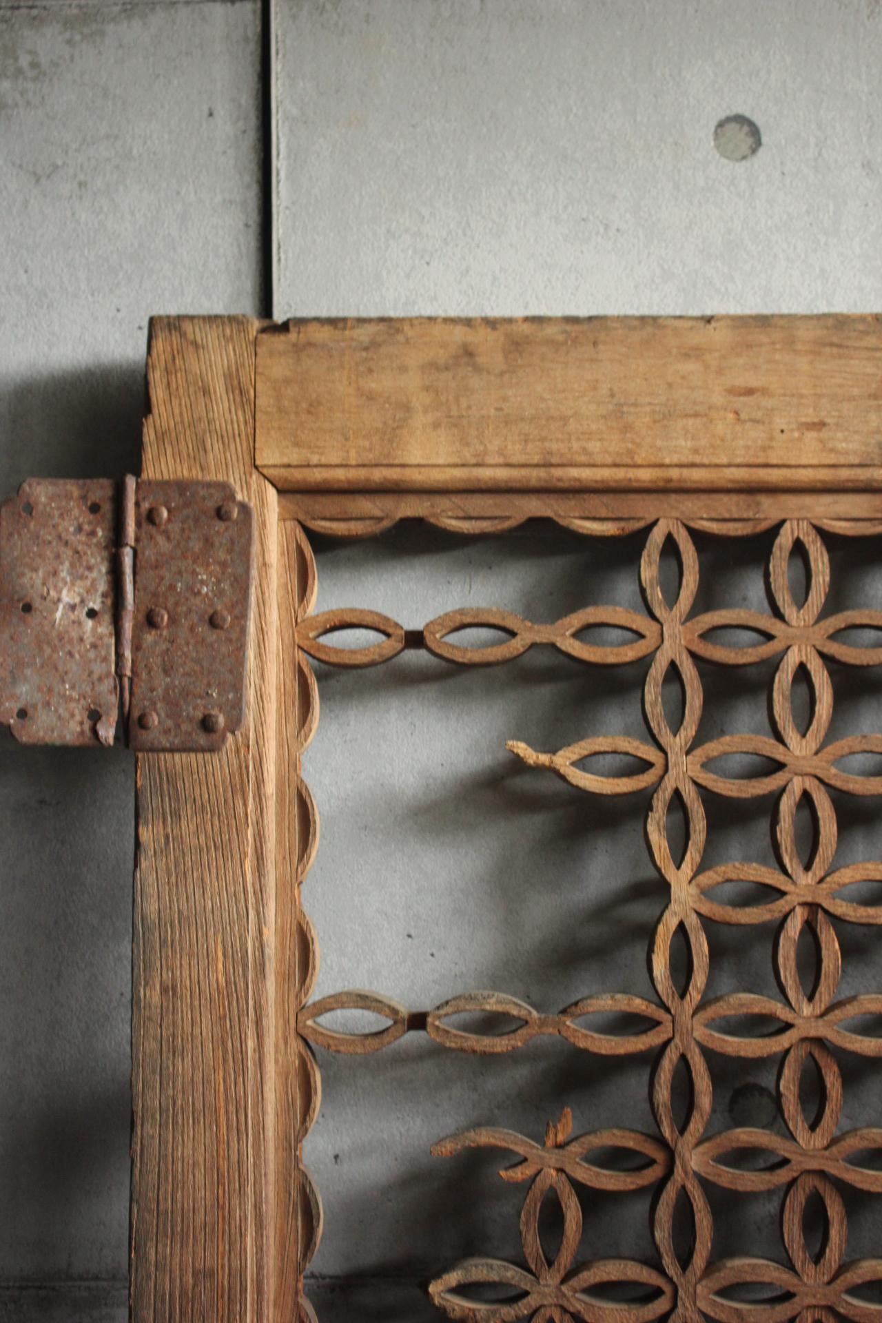 19th Century D4 Japanese Antiques, door, fittings, Temple fittings, Zelkova, Kumiko design For Sale