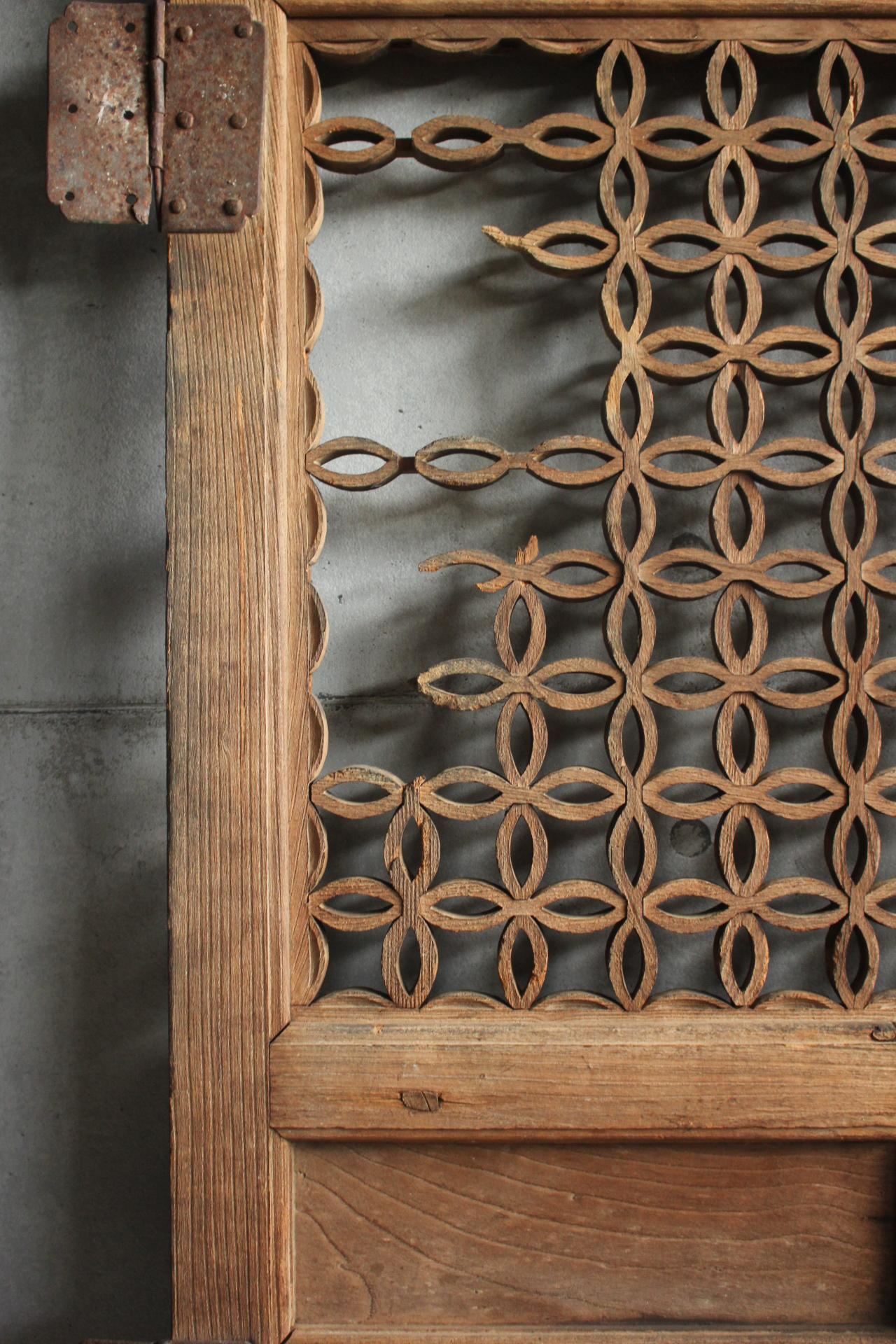 Wood D4 Japanese Antiques, door, fittings, Temple fittings, Zelkova, Kumiko design For Sale