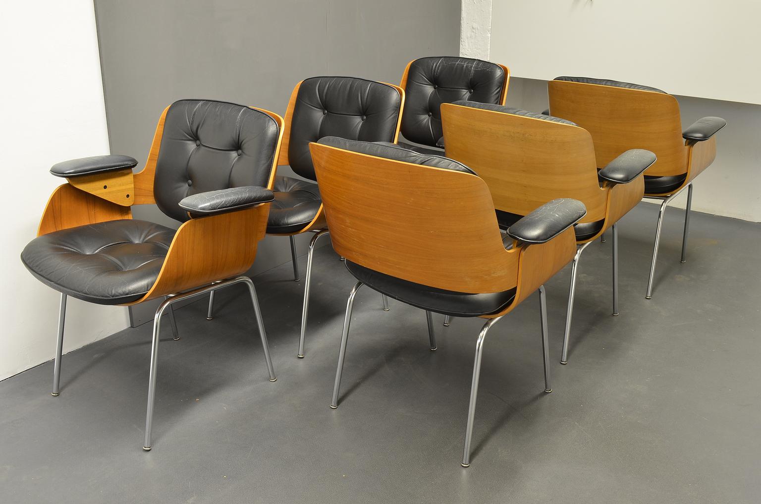 D48 Schreibtischstuhl / Konferenzstuhl, Hans Könecke, Tecta 1960er Jahre Schwarzes Leder (Moderne der Mitte des Jahrhunderts) im Angebot