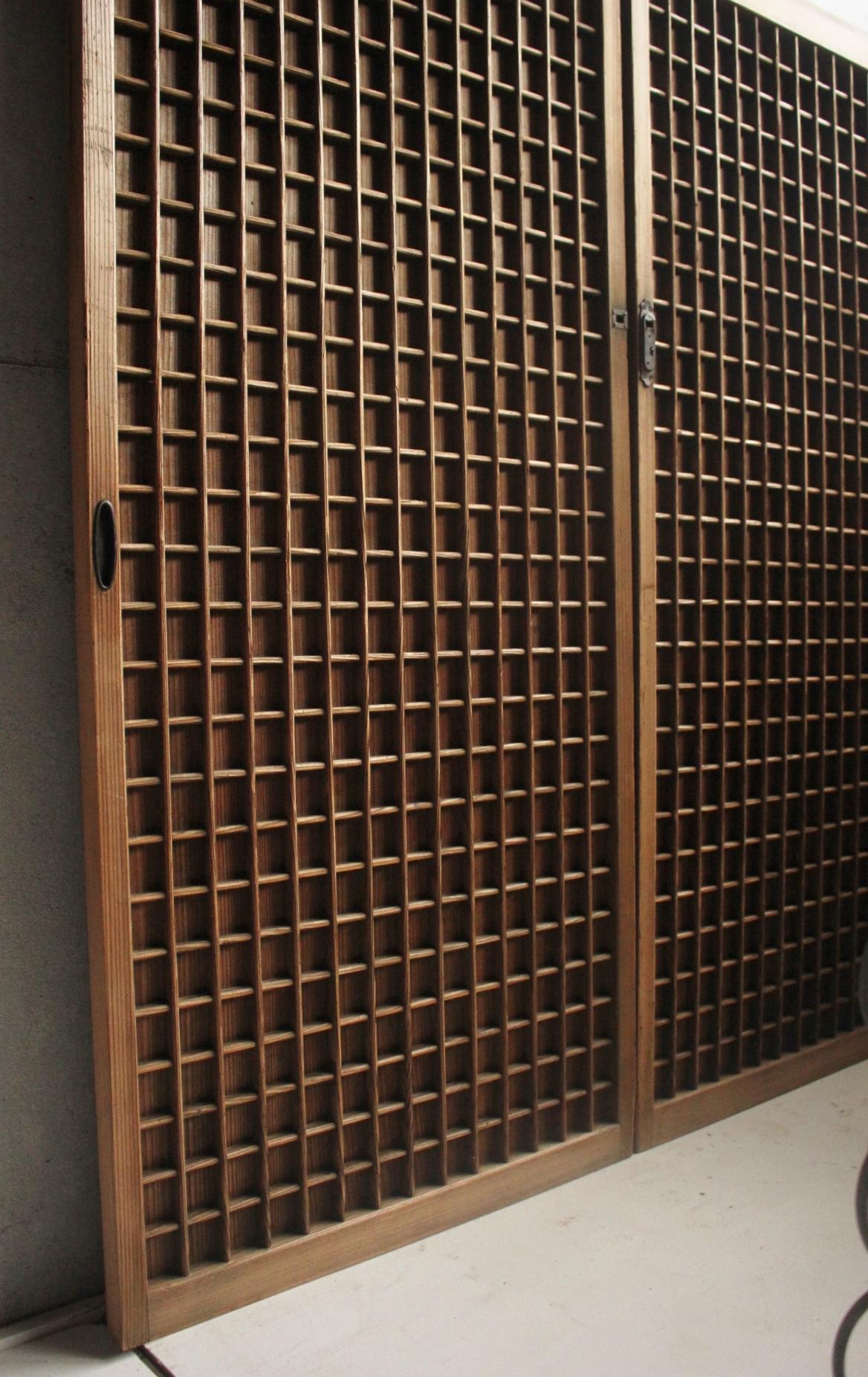 19th Century D6 Japanese Antiques two small doors, fittings, Cedar, square lattice For Sale