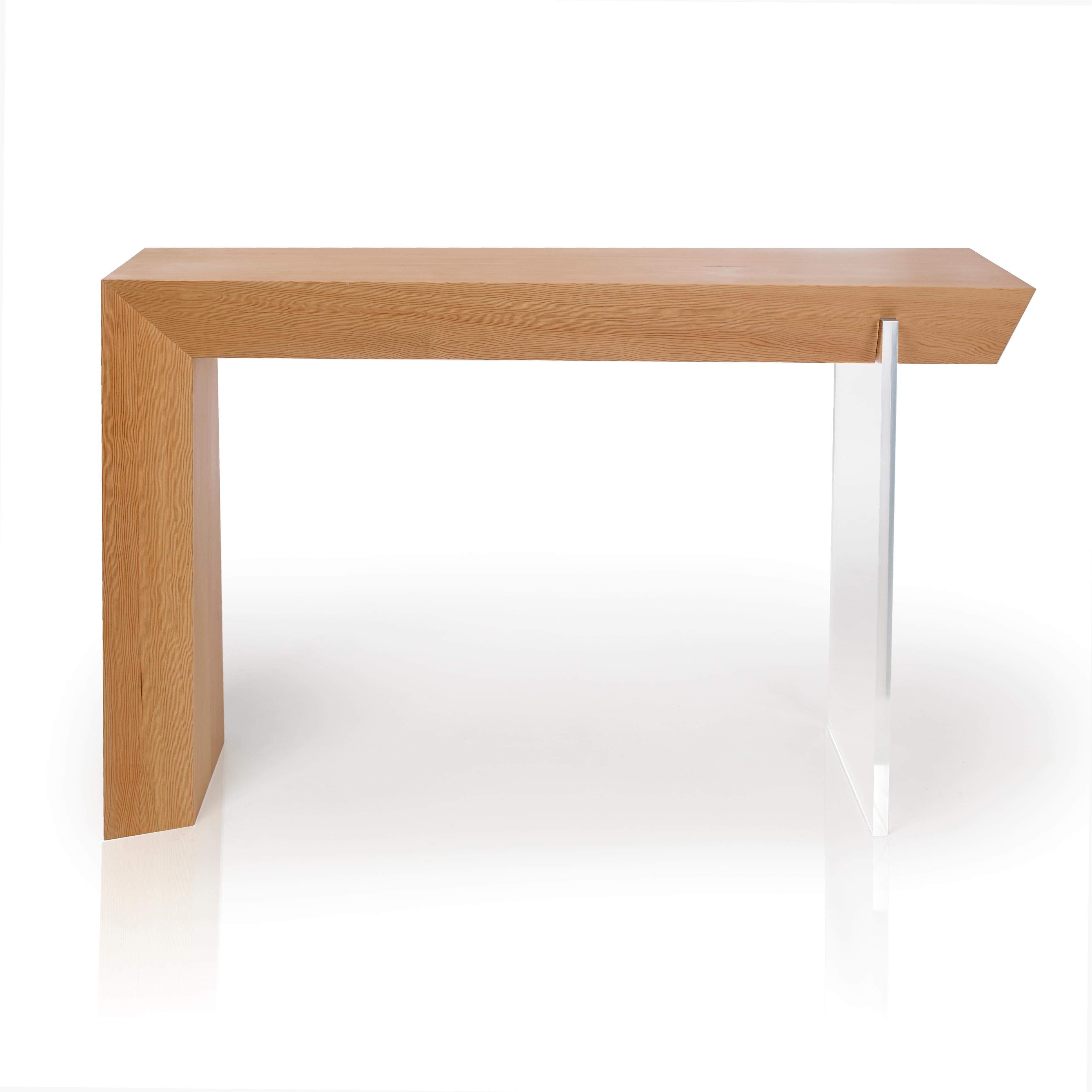 Modern D7 Natural Fir Wood Waterfall and Acrylic Console by Autonomous Furniture For Sale