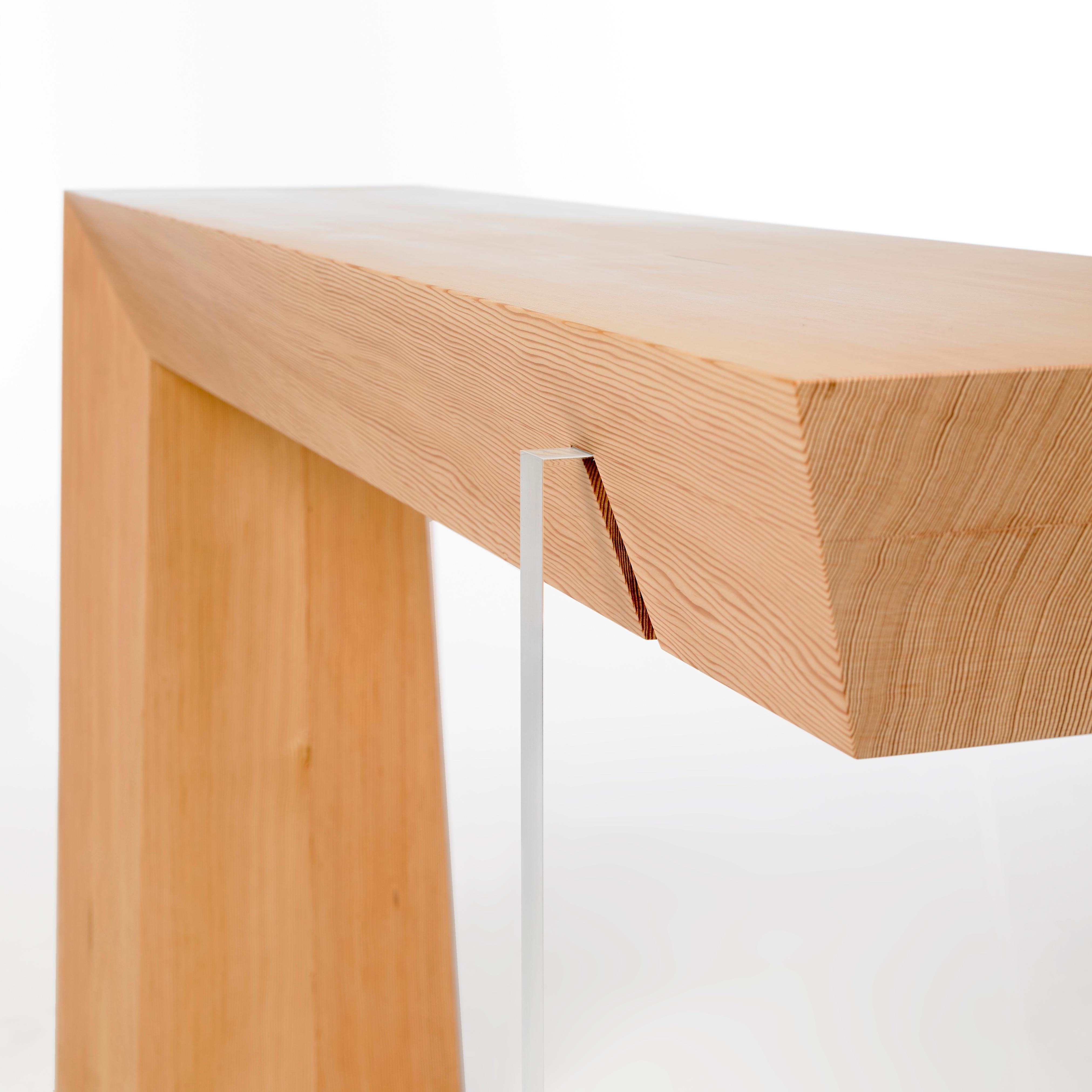 Canadian D7 Natural Fir Wood Waterfall and Acrylic Console by Autonomous Furniture For Sale