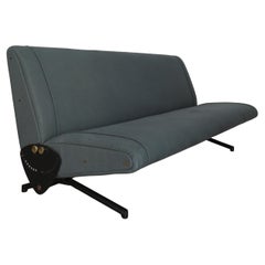 D70 Osvaldo Borsani Italian Green Blue Cotton Linen Sofa for Tecno 1954
