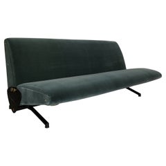D70 Osvaldo Borsani Italian Green Blue Velvet Sofa for Tecno 1954