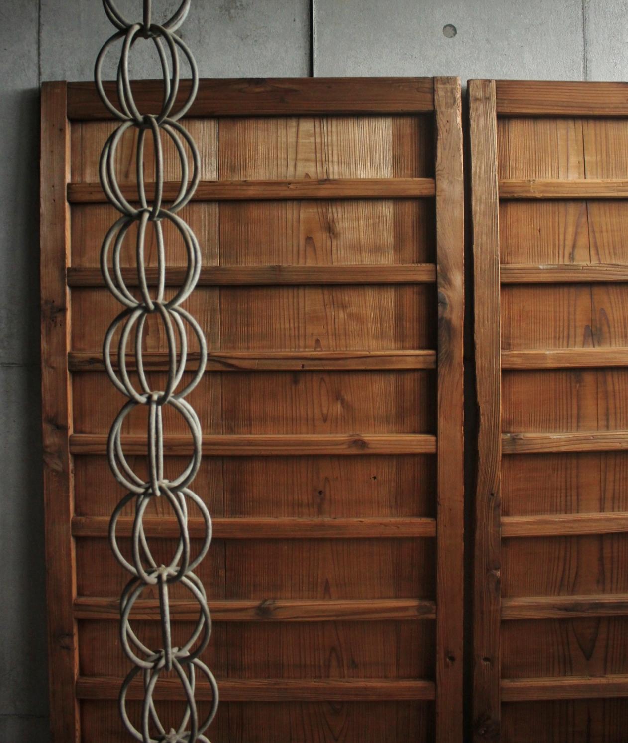 19th Century D8 Japanese Antiques two board doors, fittings, Cedar Striped design For Sale