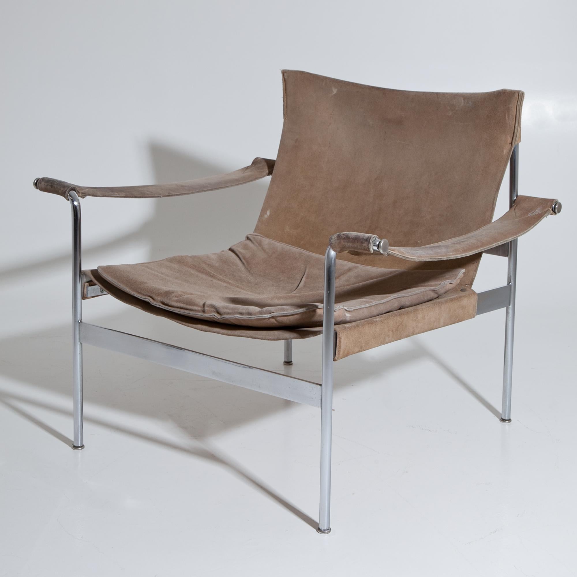D99 armchair out of chromed steel with suede upholstery, designed by Hans Könecke for Tecta in 1965.