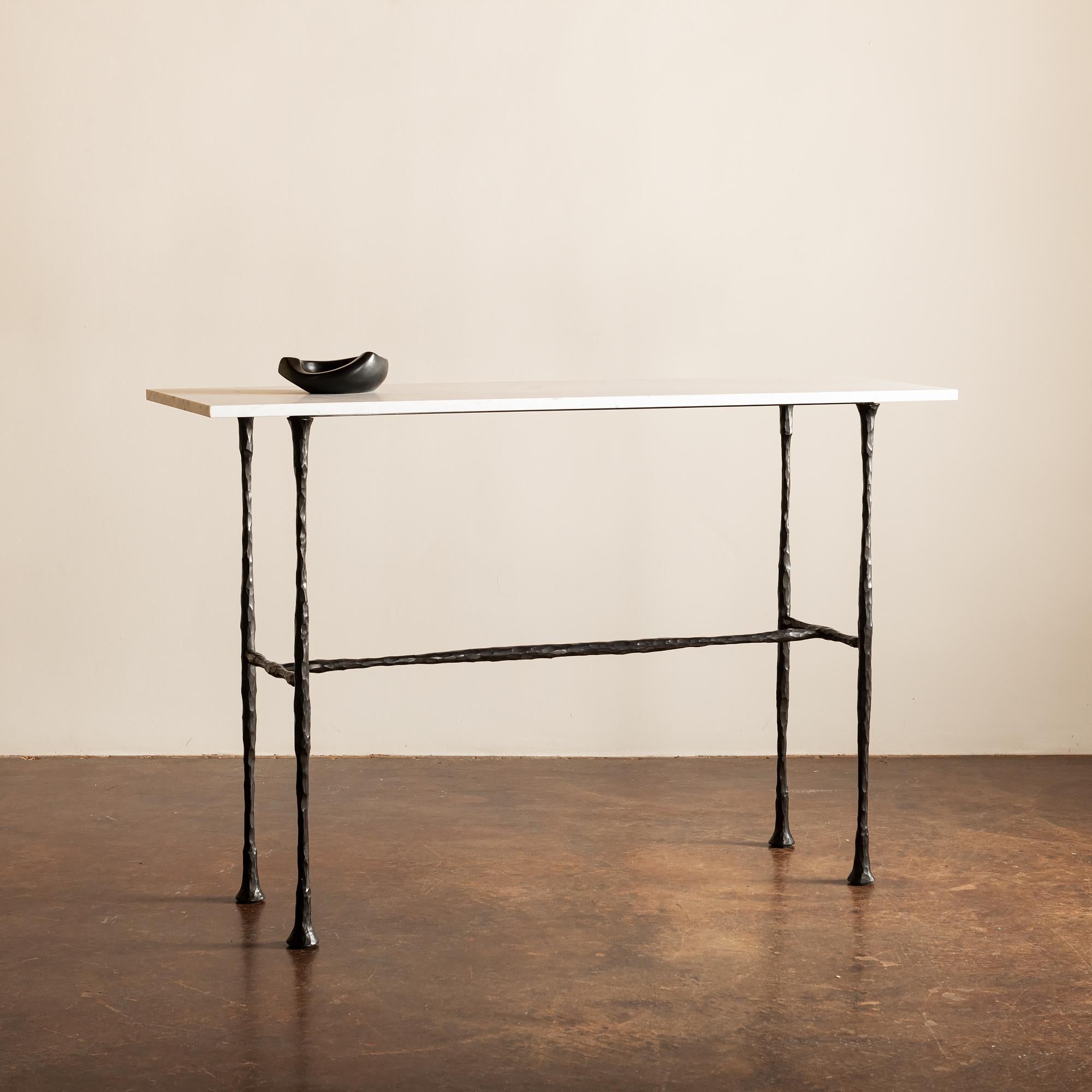 Mid-Century Modern DA Console Table Designed by Lauren Hunt in Blackened Bronze and Carrara Marble