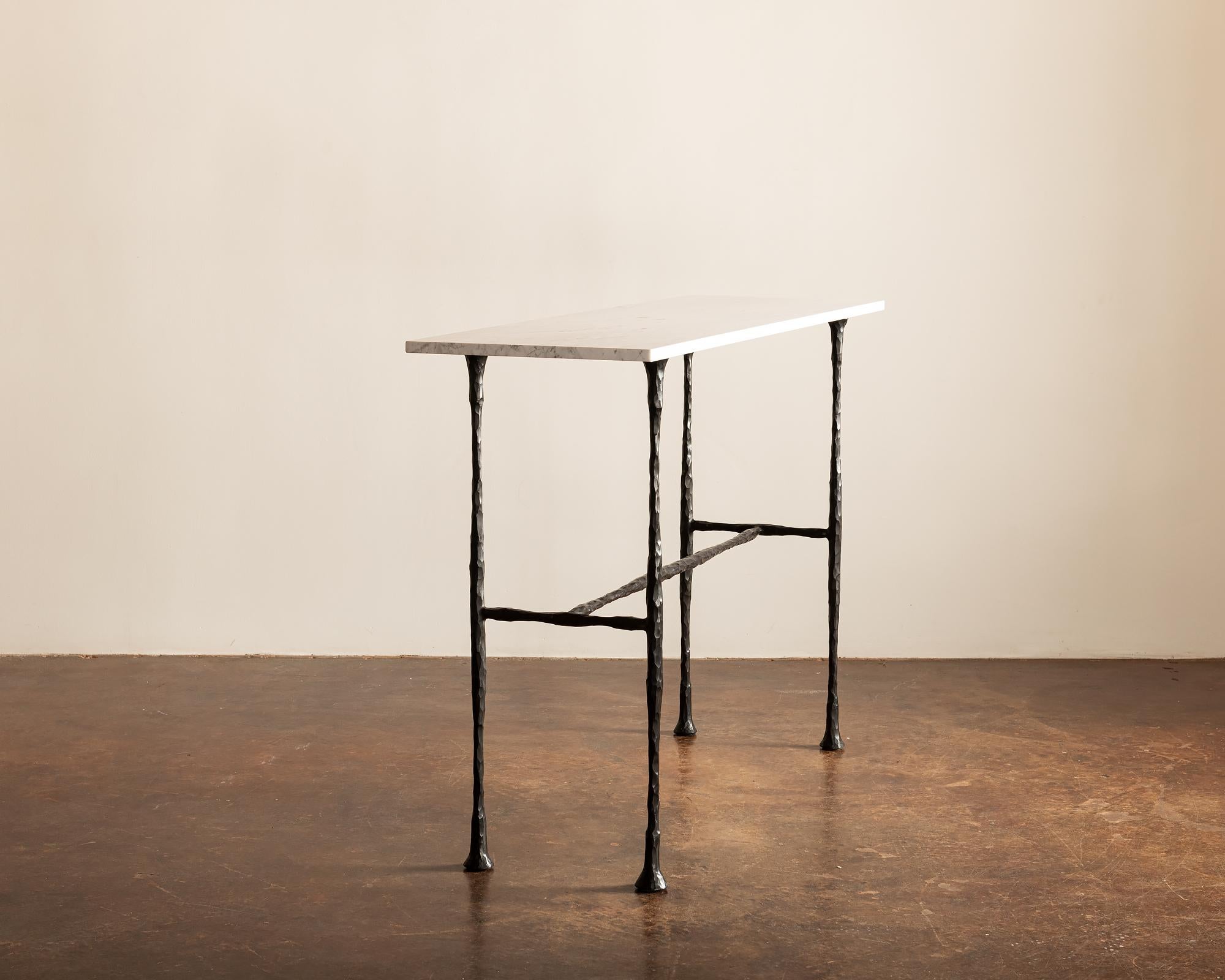 North American DA Console Table Designed by Lauren Hunt in Blackened Bronze and Carrara Marble