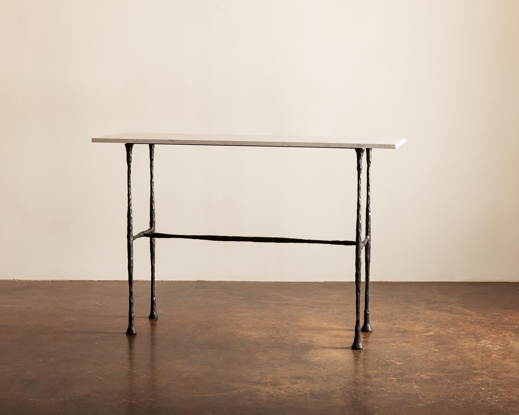 Contemporary DA Console Table Designed by Lauren Hunt in Blackened Bronze and Carrara Marble