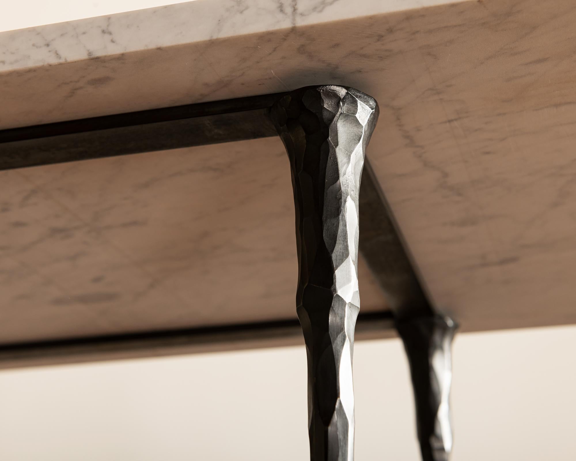 DA Console Table Designed by Lauren Hunt in Blackened Bronze and Carrara Marble 1