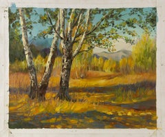Da A Hong Paesaggio olio originale su tela "Alberi di betulla"