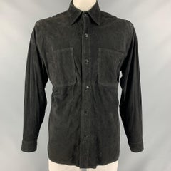 DA MILANO Size XL Solid Black Leather Long Sleeve Shirt / Jacket