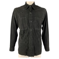 DA MILANO Size XL Solid Black Leather Long Sleeve Shirt / Jacket