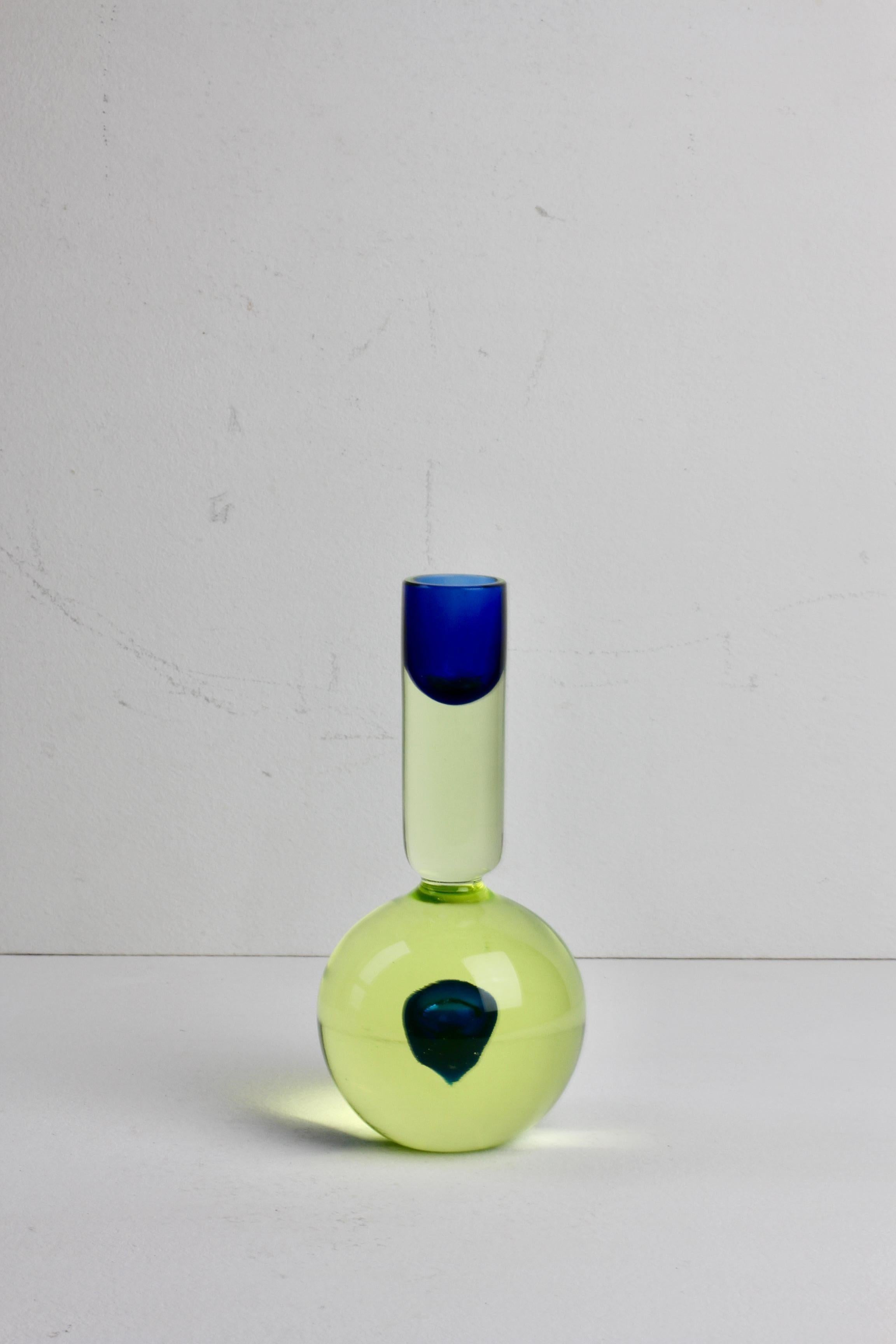 Da Ros Cenedese Italian Yellow & Blue Sommerso Murano Glass Candlestick Holder For Sale 4
