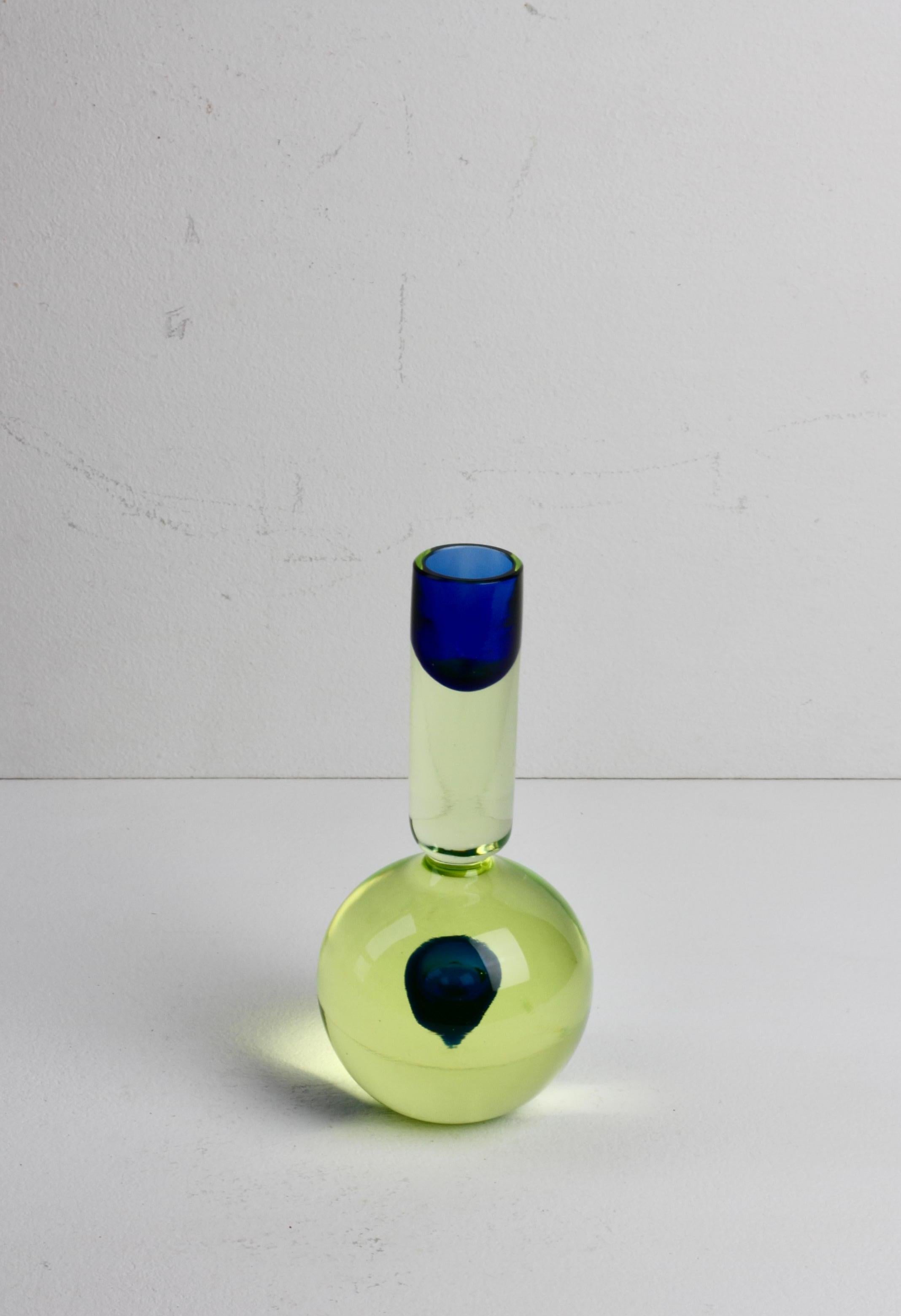 Da Ros Cenedese Italian Yellow & Blue Sommerso Murano Glass Candlestick Holder For Sale 5