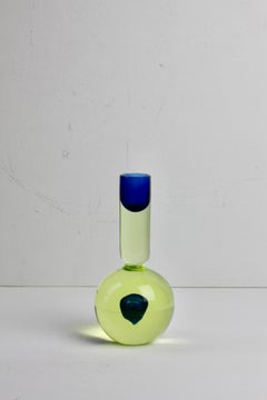 Da Ros Cenedese Portavelas Italiano Amarillo y Azul de Murano Glass Sommerso