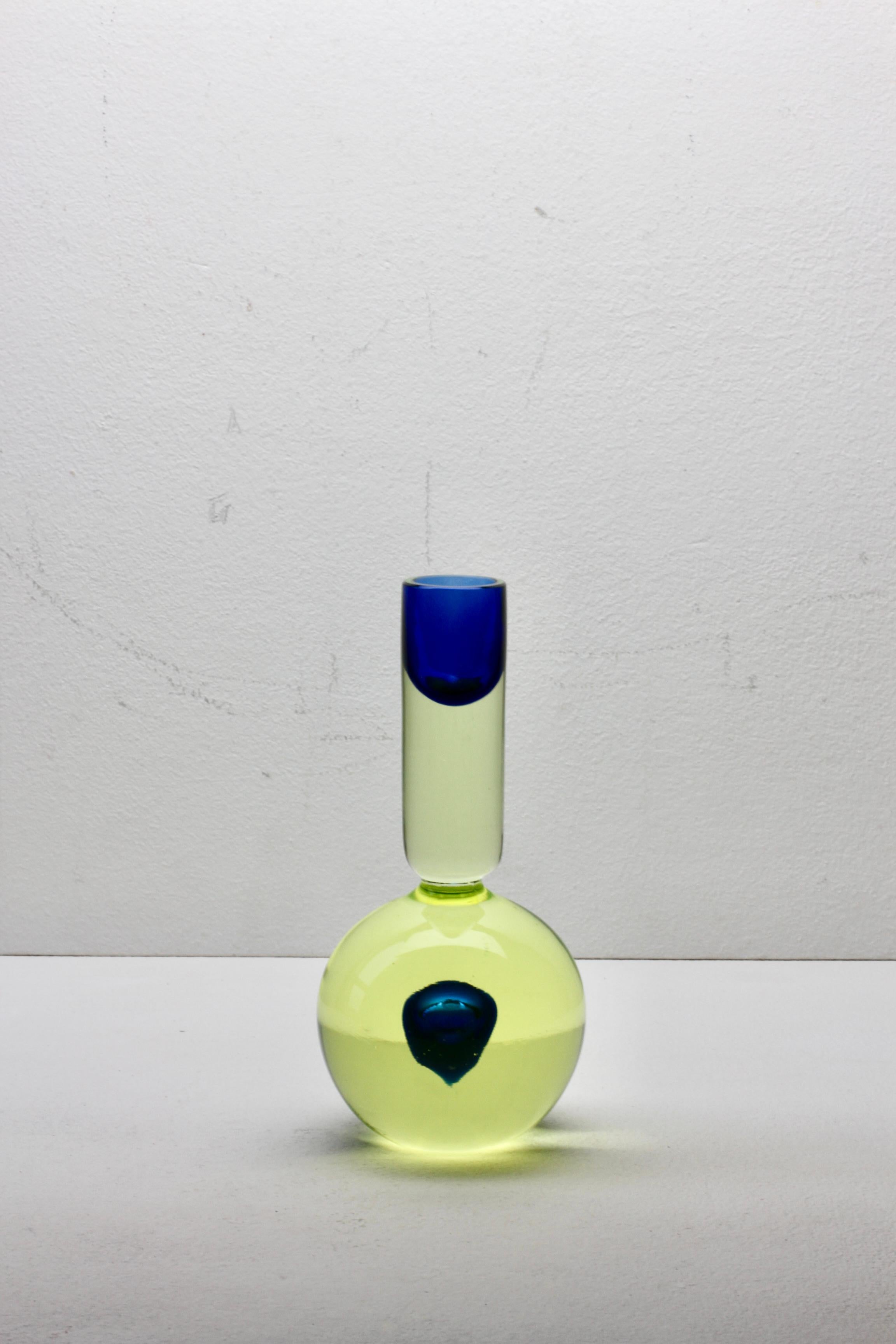 Mid-Century Modern Da Ros Cenedese Italian Yellow & Blue Sommerso Murano Glass Candlestick Holder For Sale