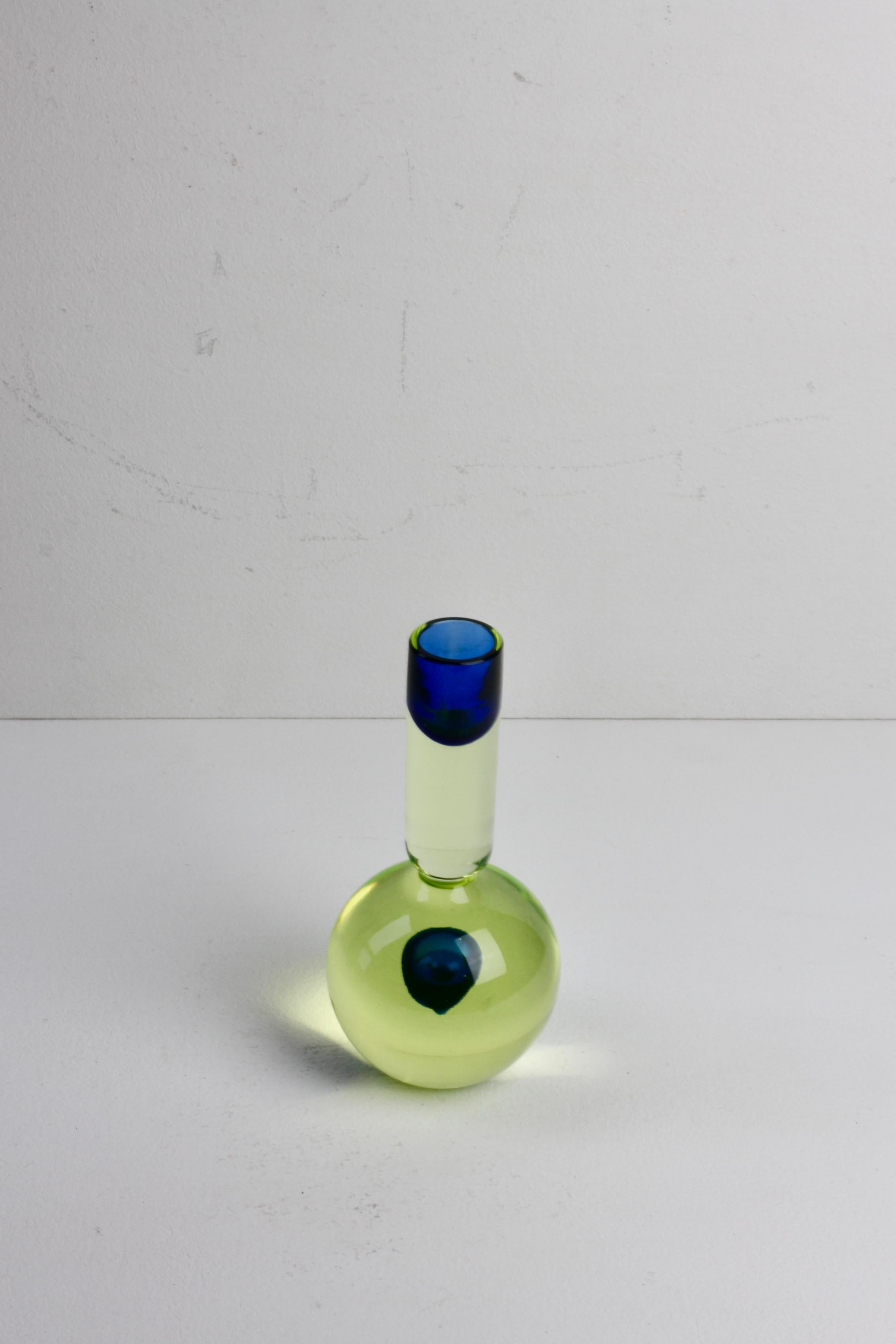 Mid-20th Century Da Ros Cenedese Italian Yellow & Blue Sommerso Murano Glass Candlestick Holder For Sale