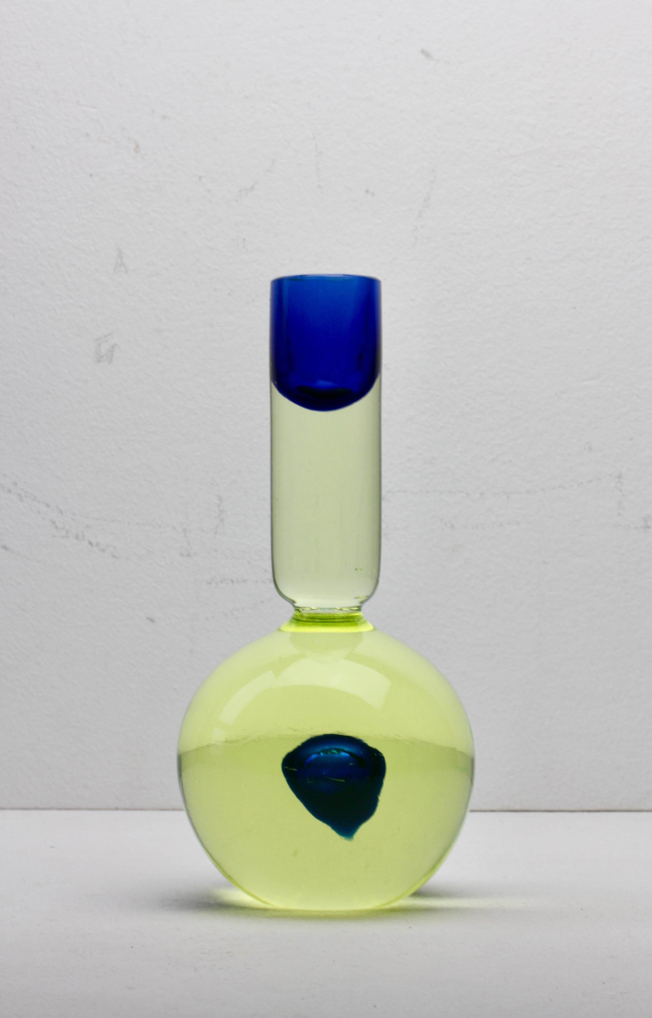 Blown Glass Da Ros Cenedese Italian Yellow & Blue Sommerso Murano Glass Candlestick Holder For Sale