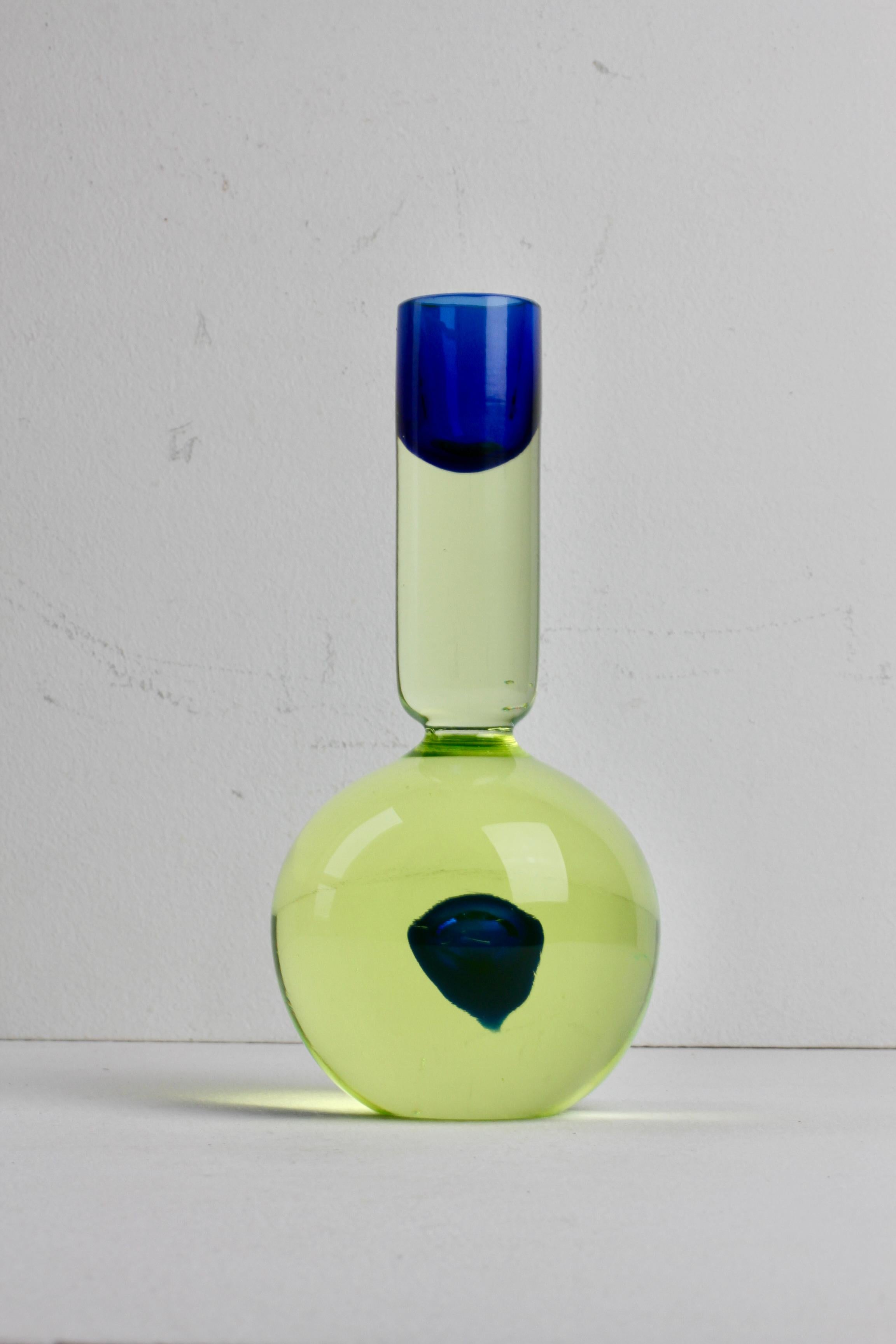 Da Ros Cenedese Italian Yellow & Blue Sommerso Murano Glass Candlestick Holder For Sale 1