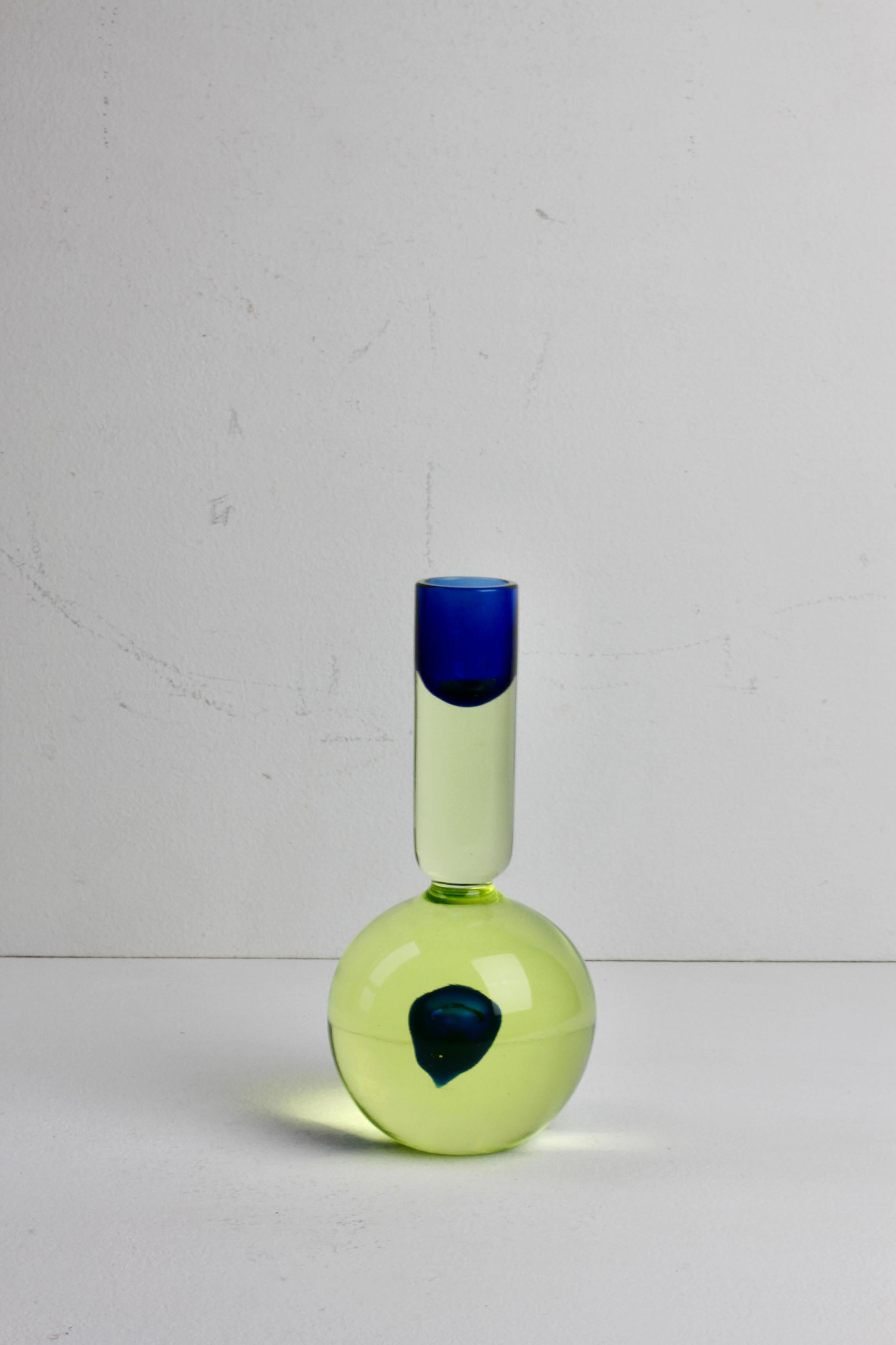 Da Ros Cenedese Italian Yellow & Blue Sommerso Murano Glass Candlestick Holder For Sale 3