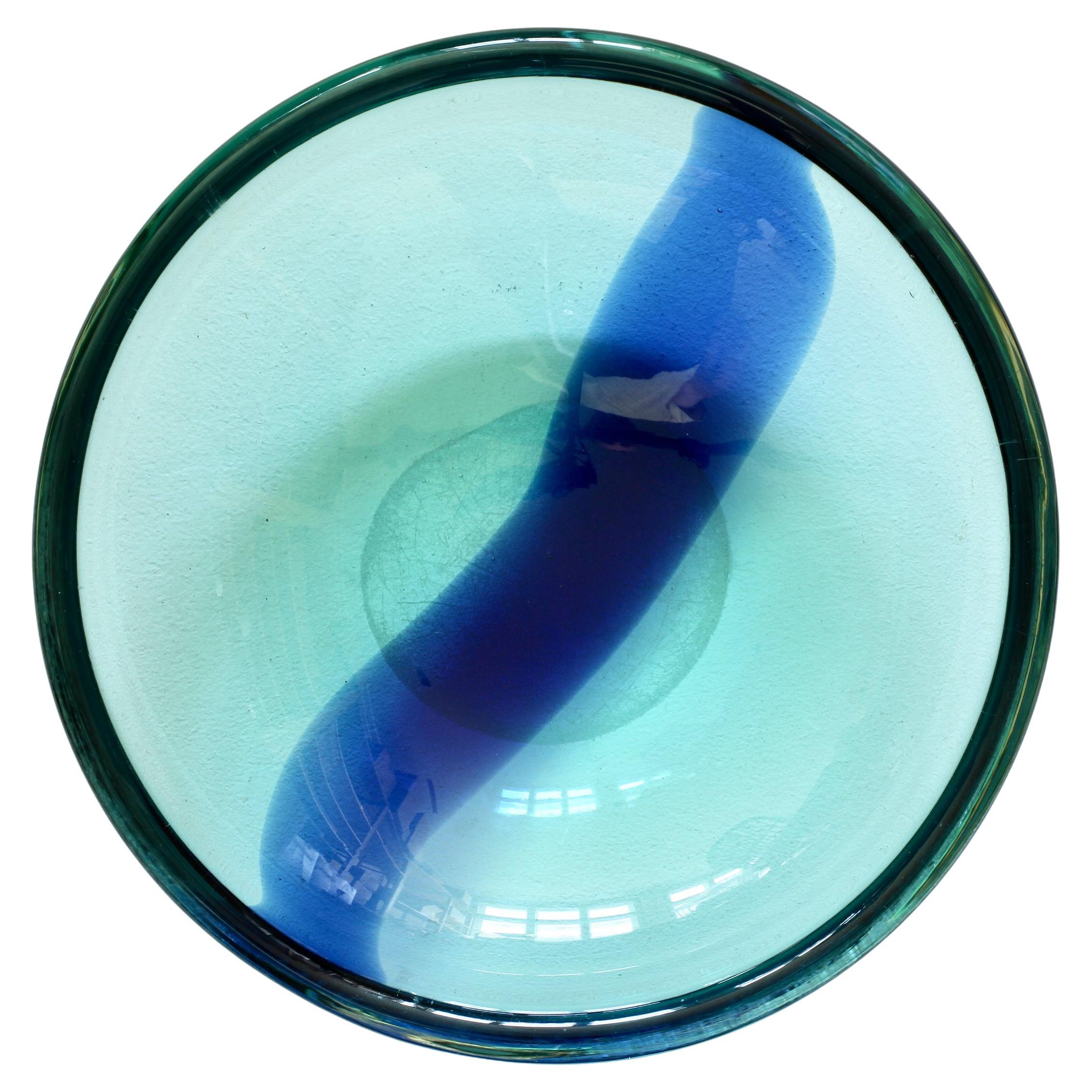 Da Ros for Cenedese Huge 12“ Cobalt & Light Blue Italian Murano Glass Bowl 1960s