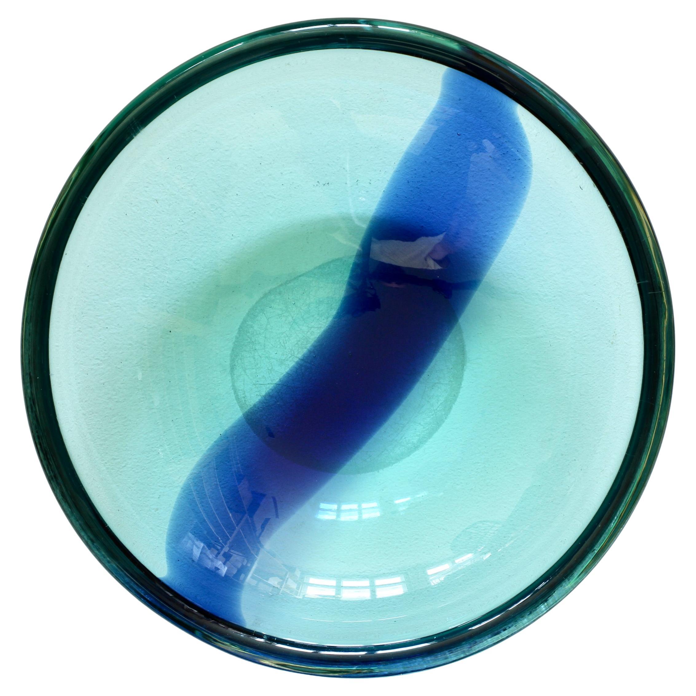 Da Ros for Cenedese Huge 12“ Cobalt & Light Blue Italian Murano Glass Bowl 1960s For Sale