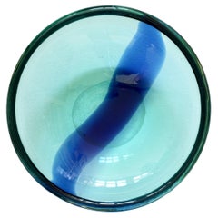 Da Ros for Cenedese Huge 12“ Cobalt & Light Blue Italian Murano Glass Bowl 1960s